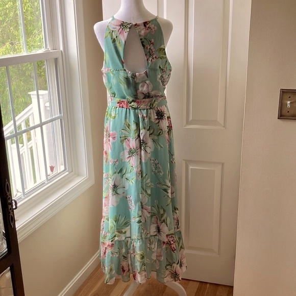 Vince Camuto Floral Chiffon Halter Dress High-Low Green Size 14 - Picture 8 of 16